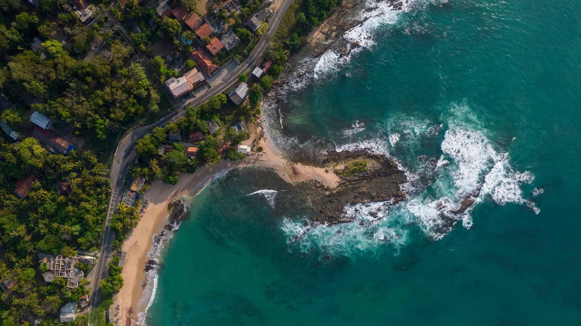 A drone view of Tangalle beach, Sri Lanka