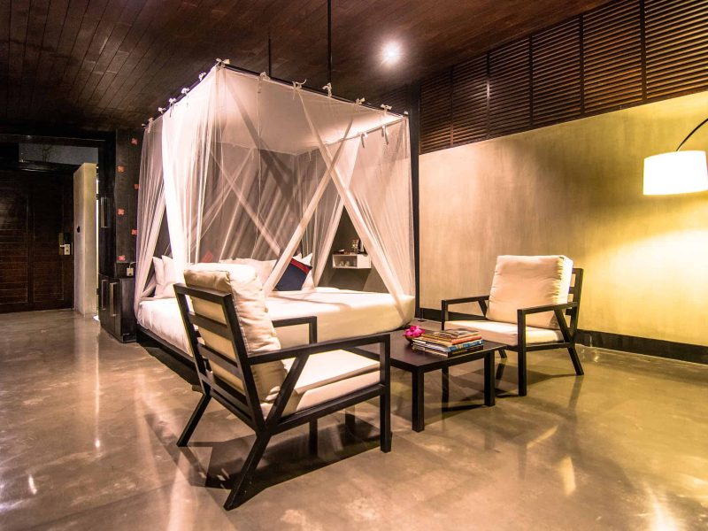 An intentionally designed room at Santani, one of the best stress reduction retreats, for quality sleep